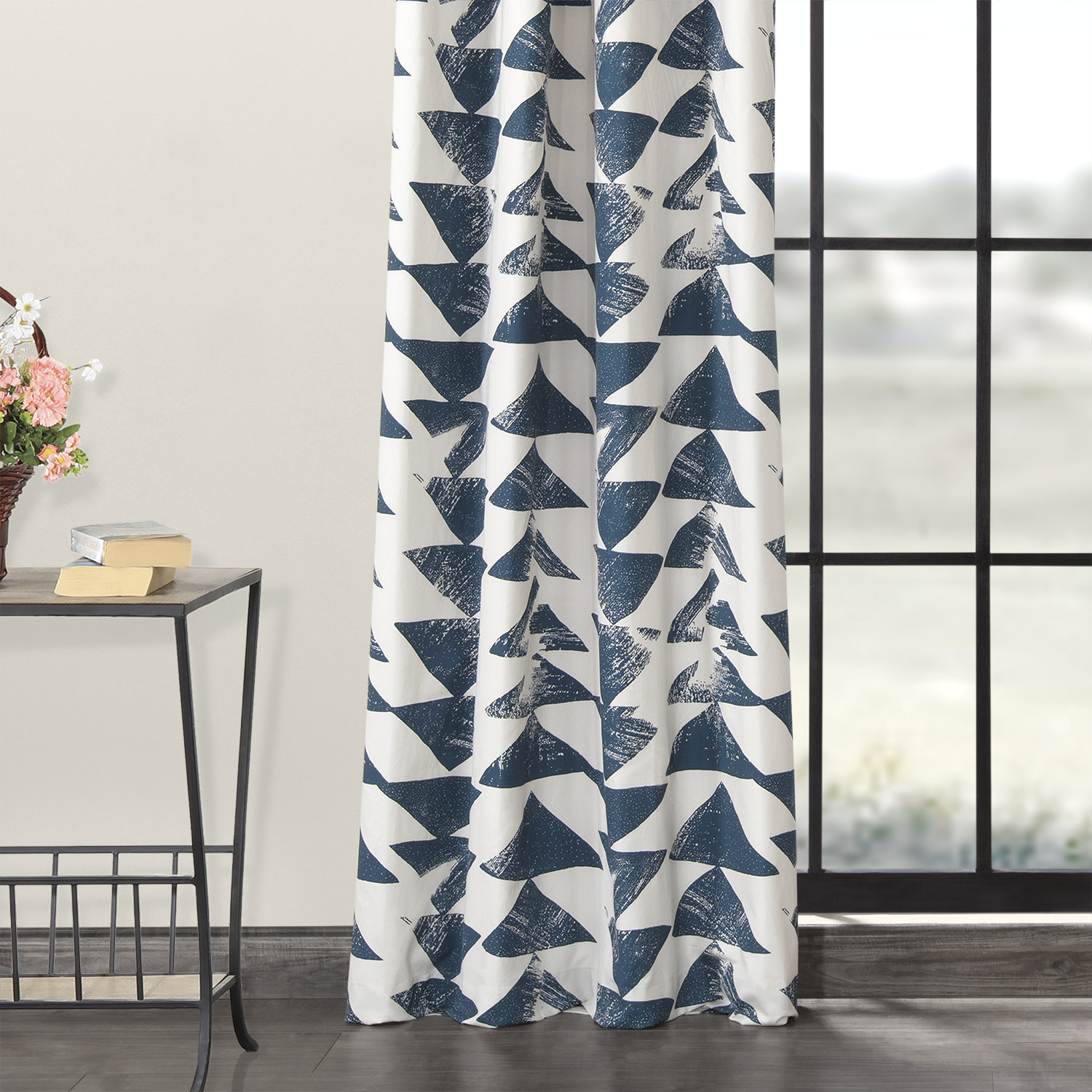 Triad Indigo Grommet Printed Cotton Twill Curtain