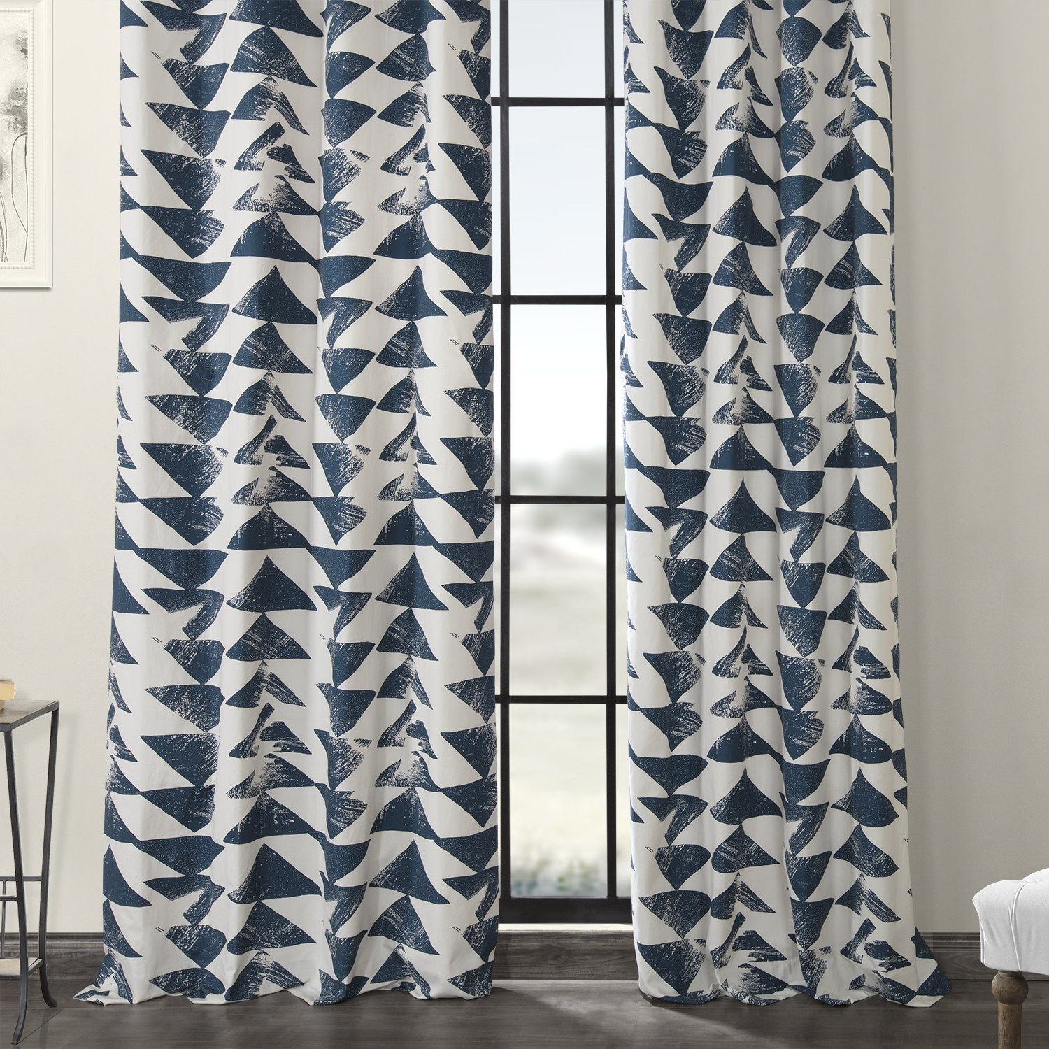 Triad Indigo Grommet Printed Cotton Twill Curtain