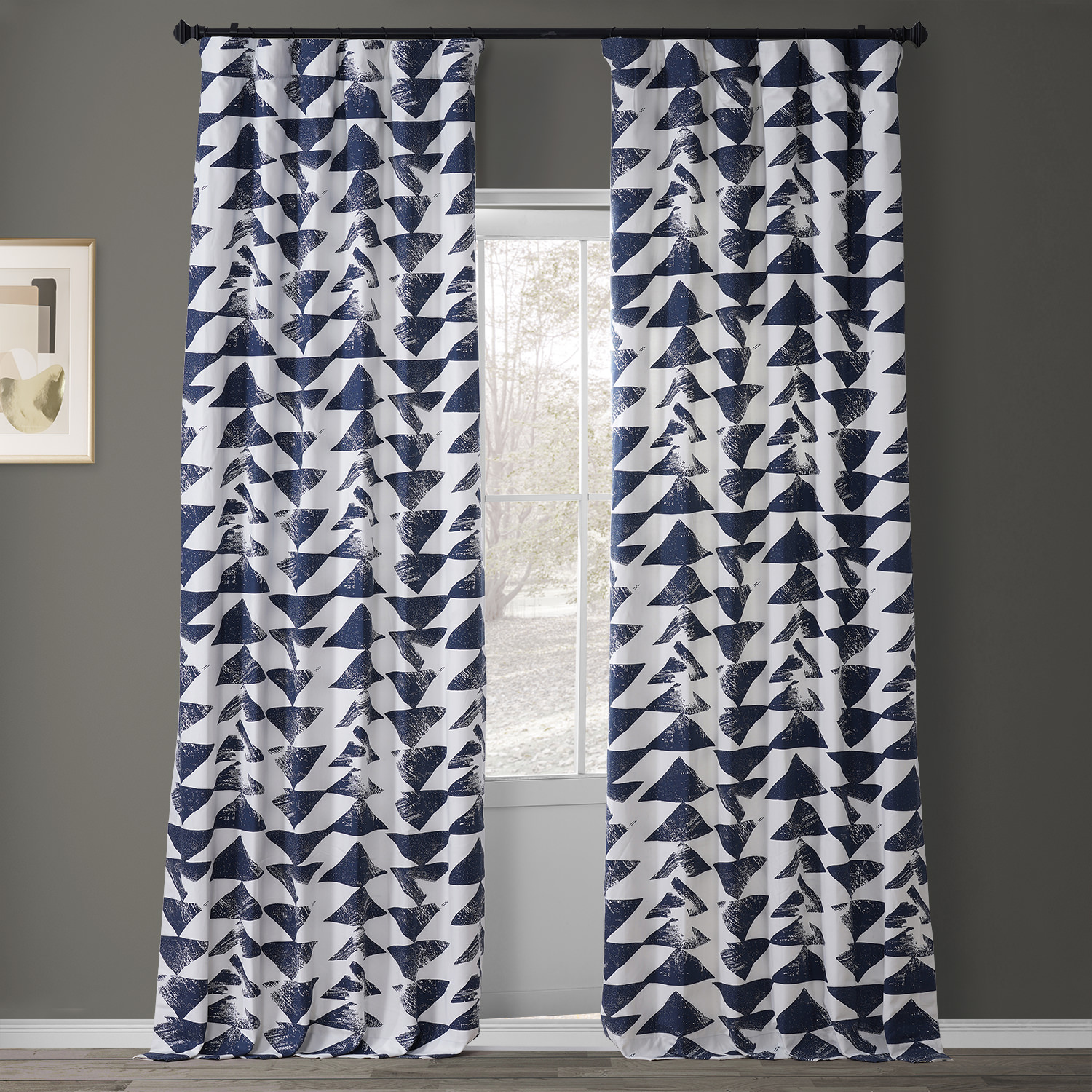 Triad Indigo Printed Cotton Twill Curtain