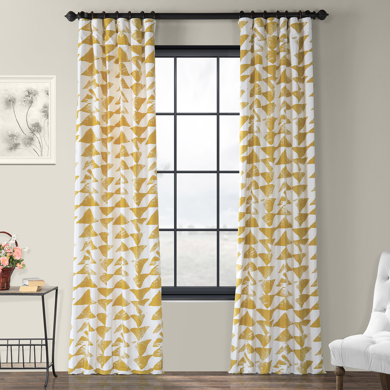 Triad Gold Printed Cotton Twill Curtain