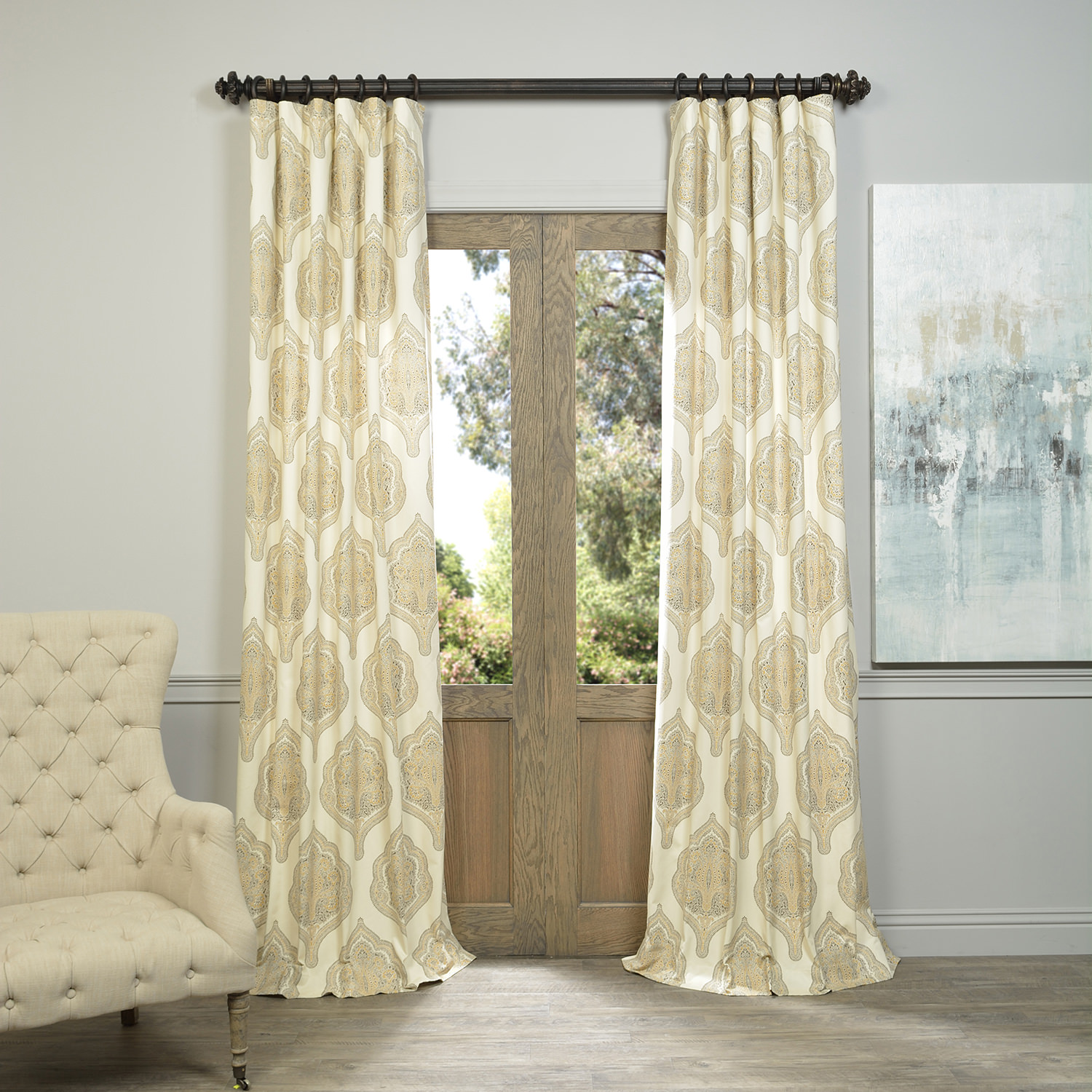 Arabesque Tan Printed Cotton Twill Curtain