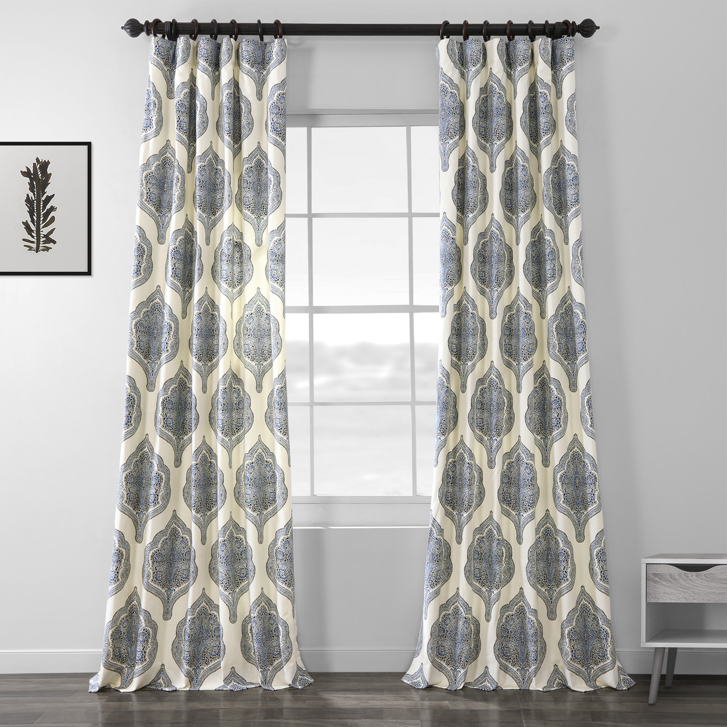 Arabesque Blue Printed Cotton Twill Curtain