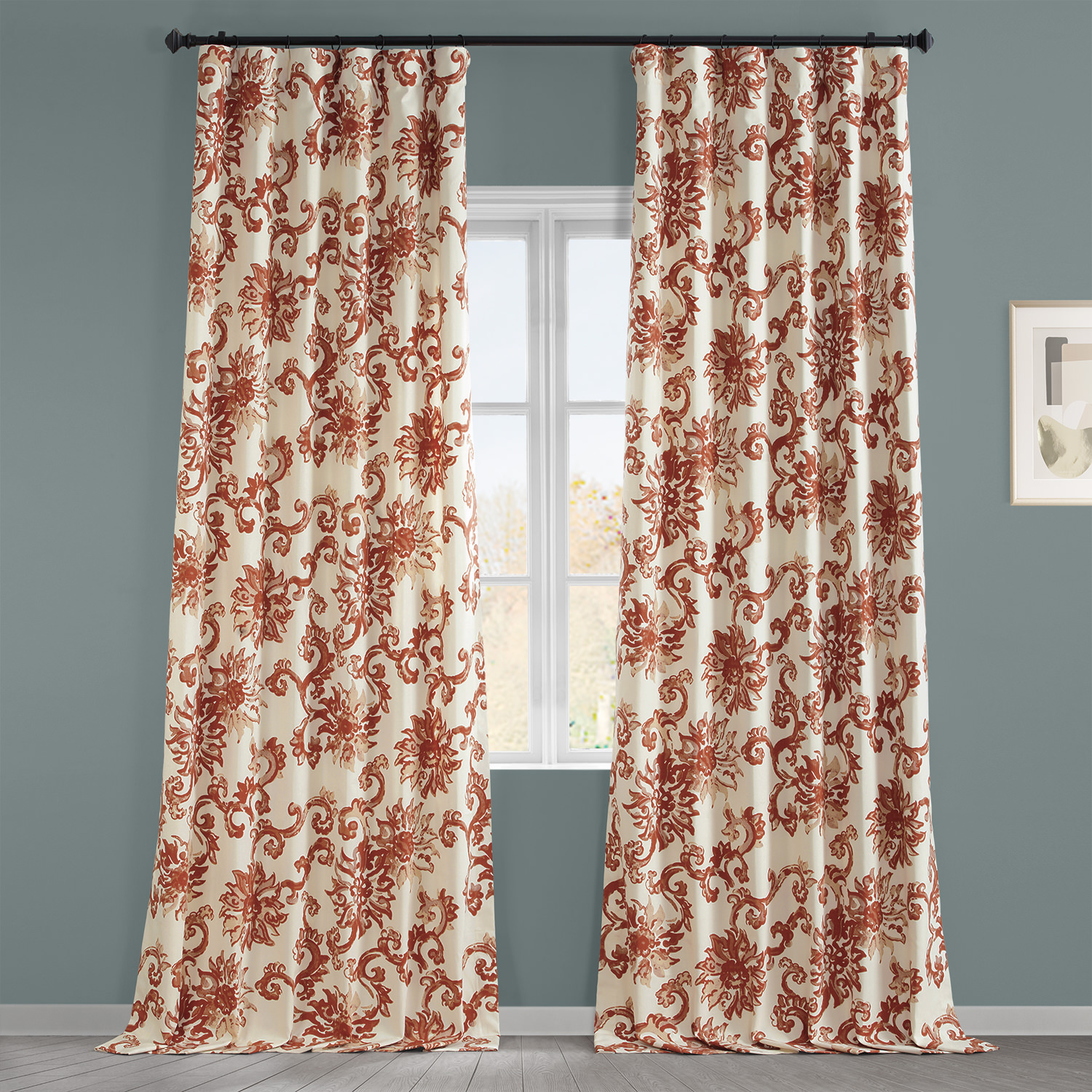 Indonesian Rust Printed Cotton Twill Curtain