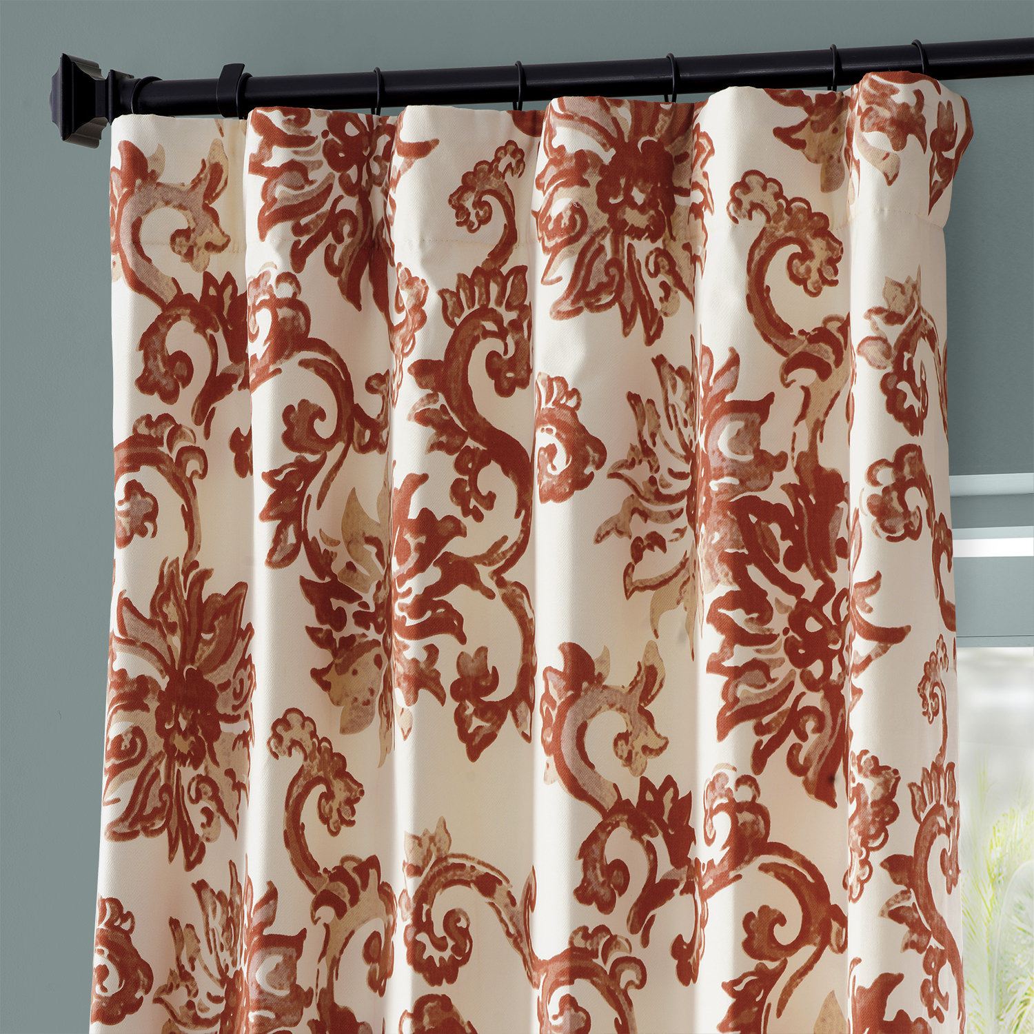 Indonesian Rust Printed Cotton Twill Curtain