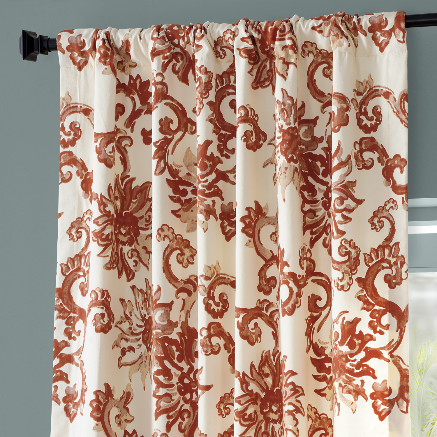 Indonesian Rust Printed Cotton Twill Curtain