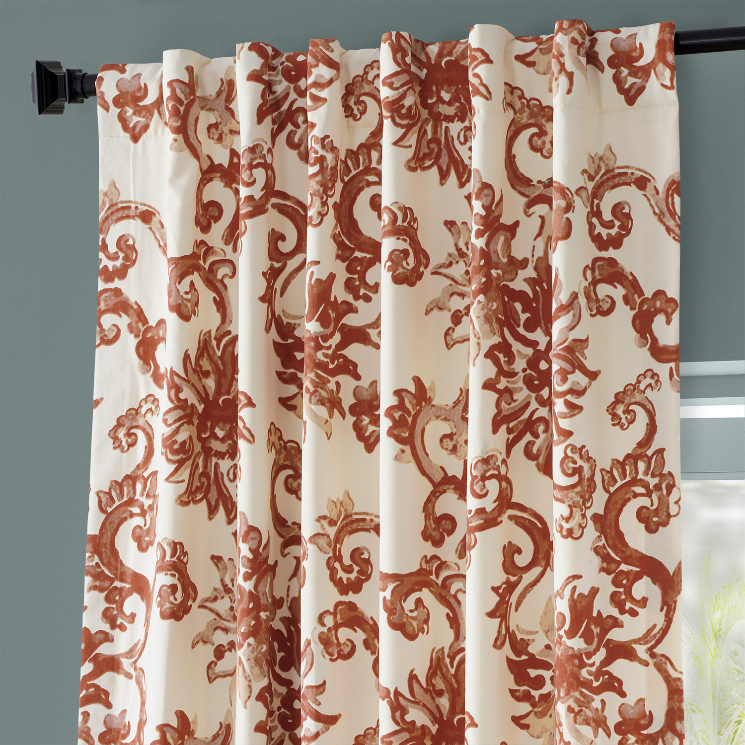 Indonesian Rust Printed Cotton Twill Curtain