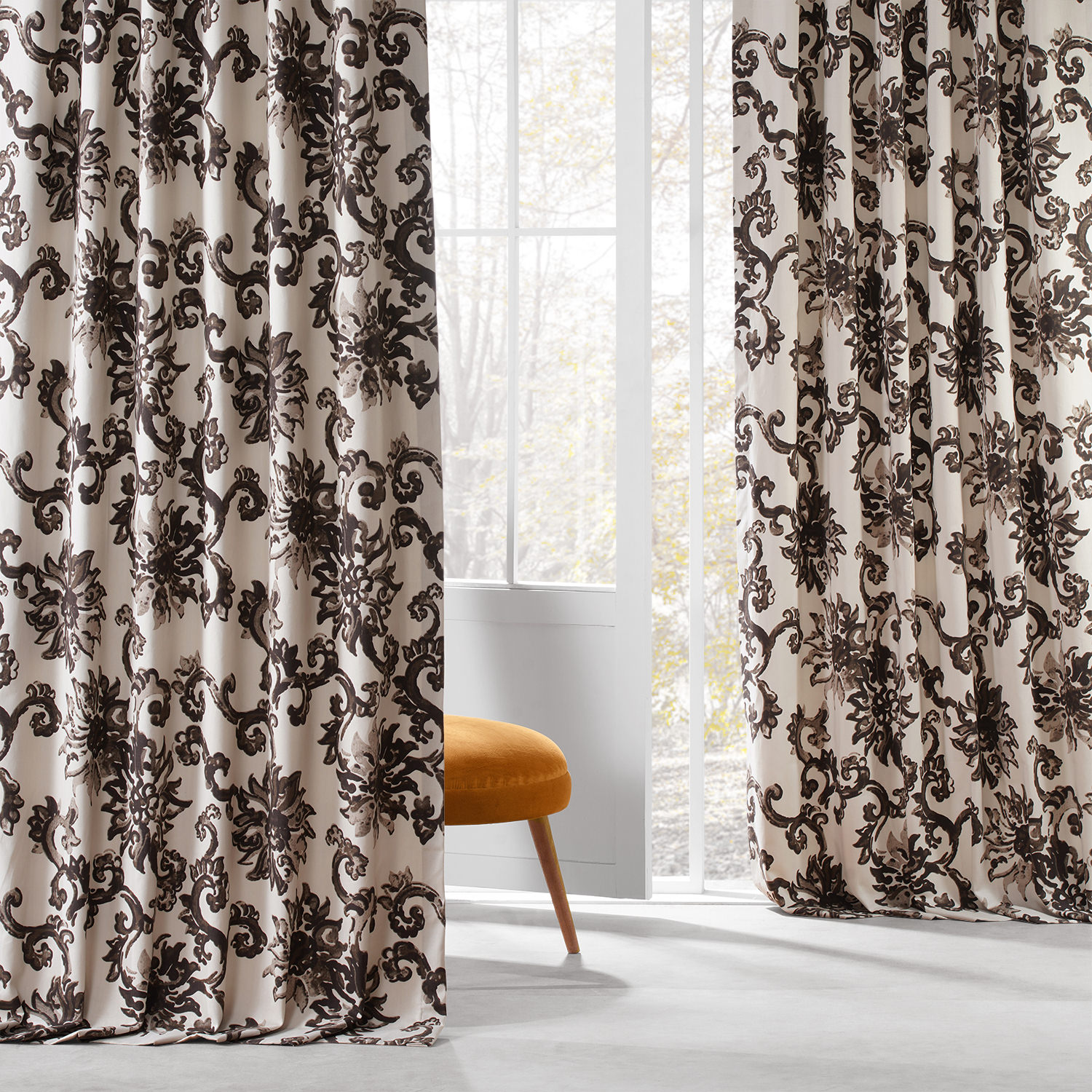 Indonesian Brown Printed Cotton Twill Curtain