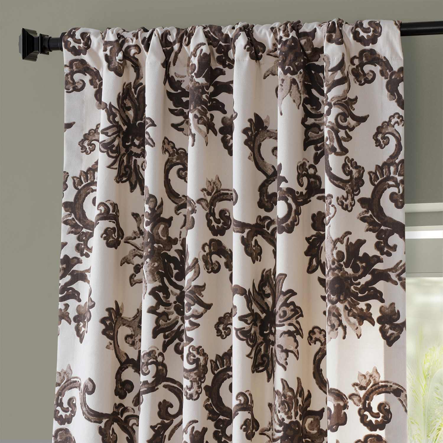 Indonesian Brown Printed Cotton Twill Curtain