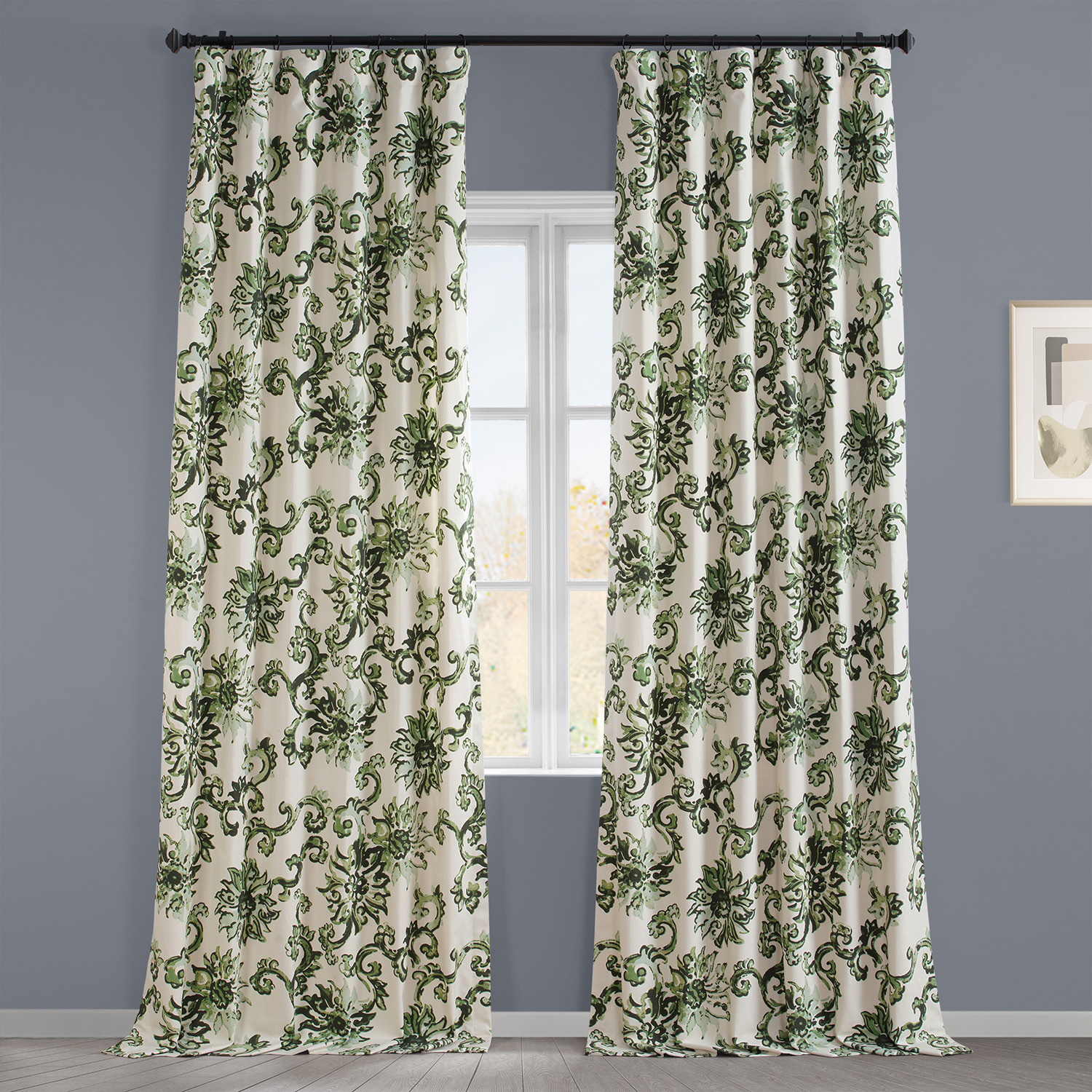 Indonesian Green Printed Cotton Twill Curtain