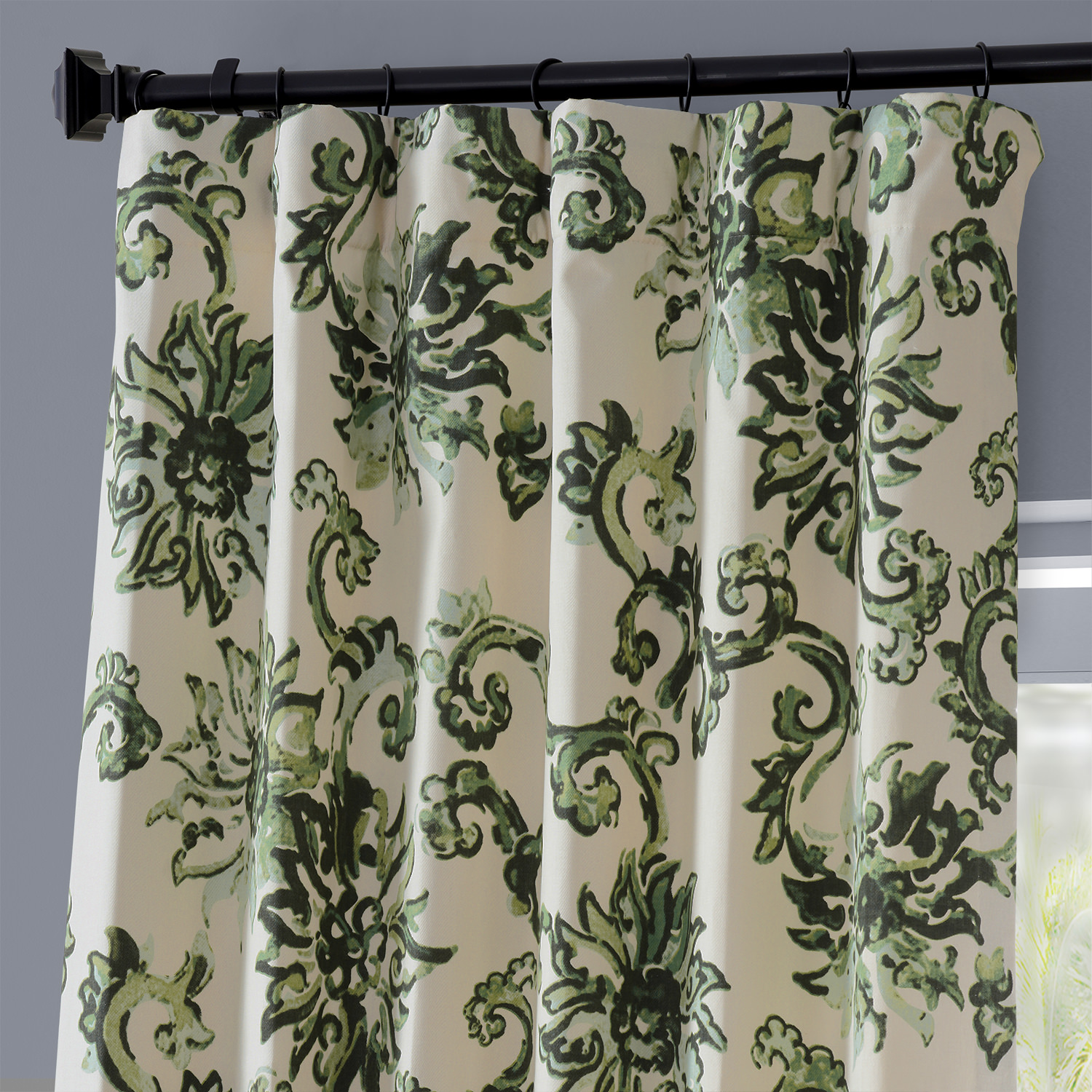 Indonesian Green Printed Cotton Twill Curtain