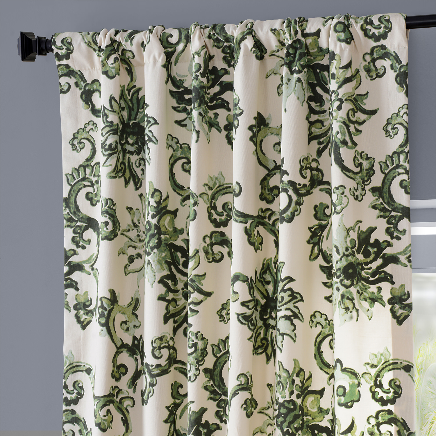 Indonesian Green Printed Cotton Twill Curtain