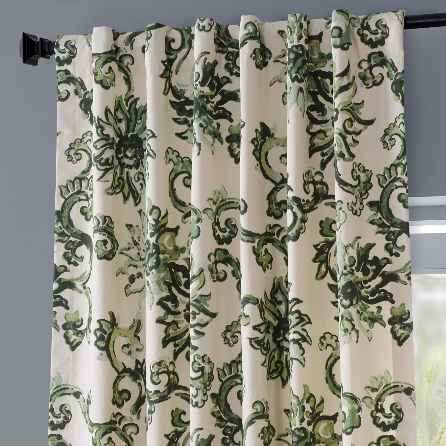 Indonesian Green Printed Cotton Twill Curtain