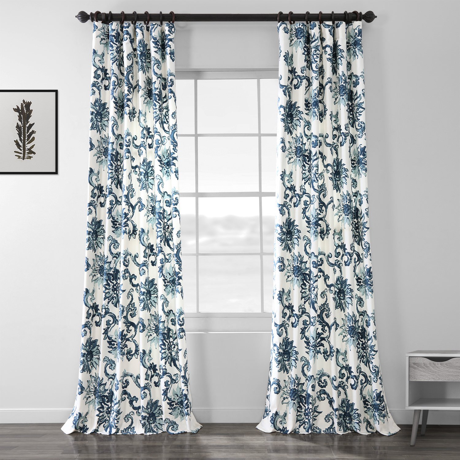 Indonesian Blue Printed Cotton Twill Curtain