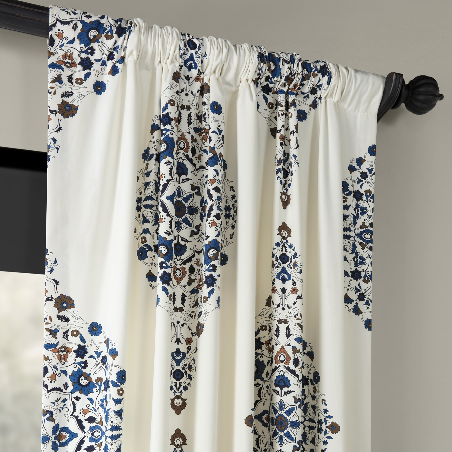 Kerala Blue Printed Cotton Twill Curtain