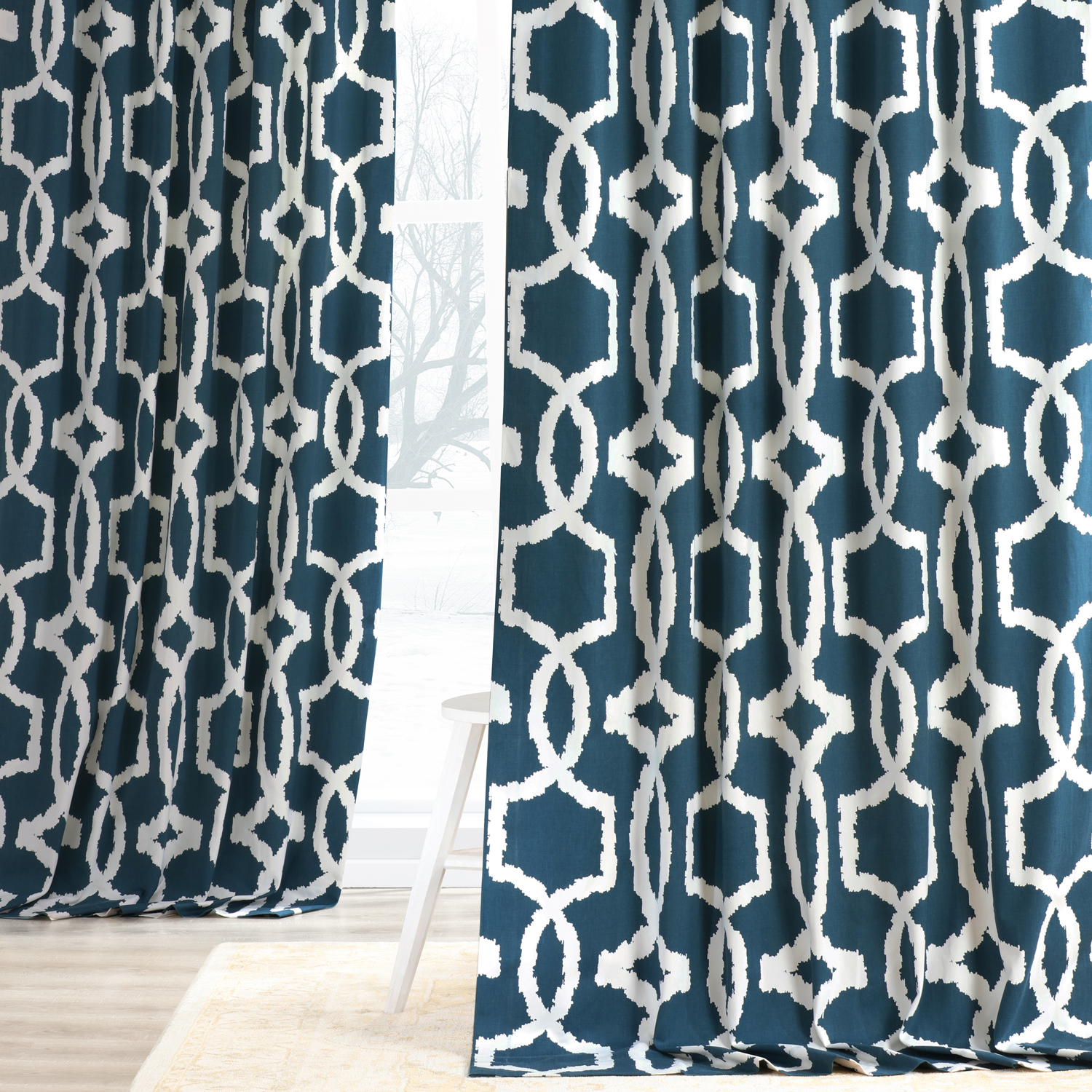 Lyons Blue Printed Cotton Twill Curtain