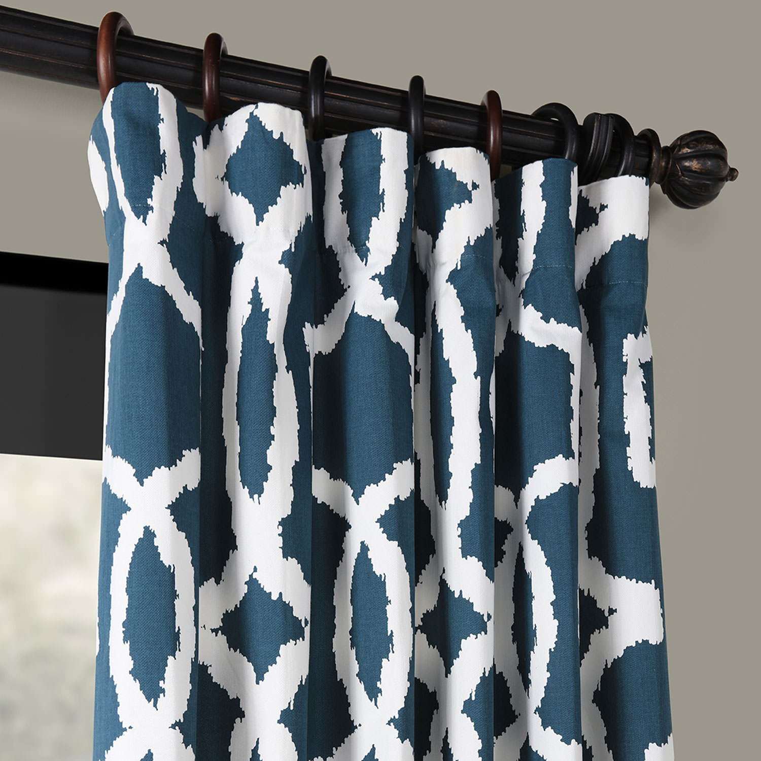 Lyons Blue Printed Cotton Twill Curtain