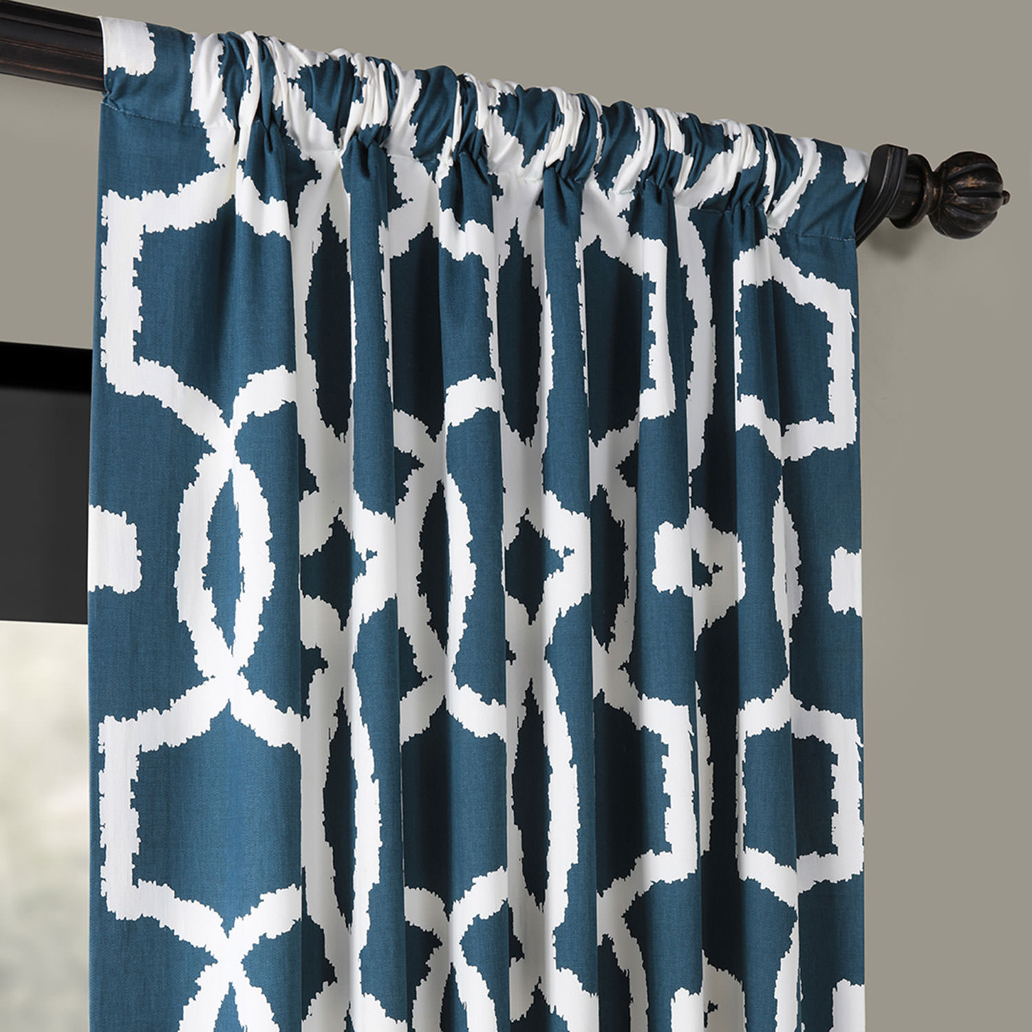 Lyons Blue Printed Cotton Twill Curtain