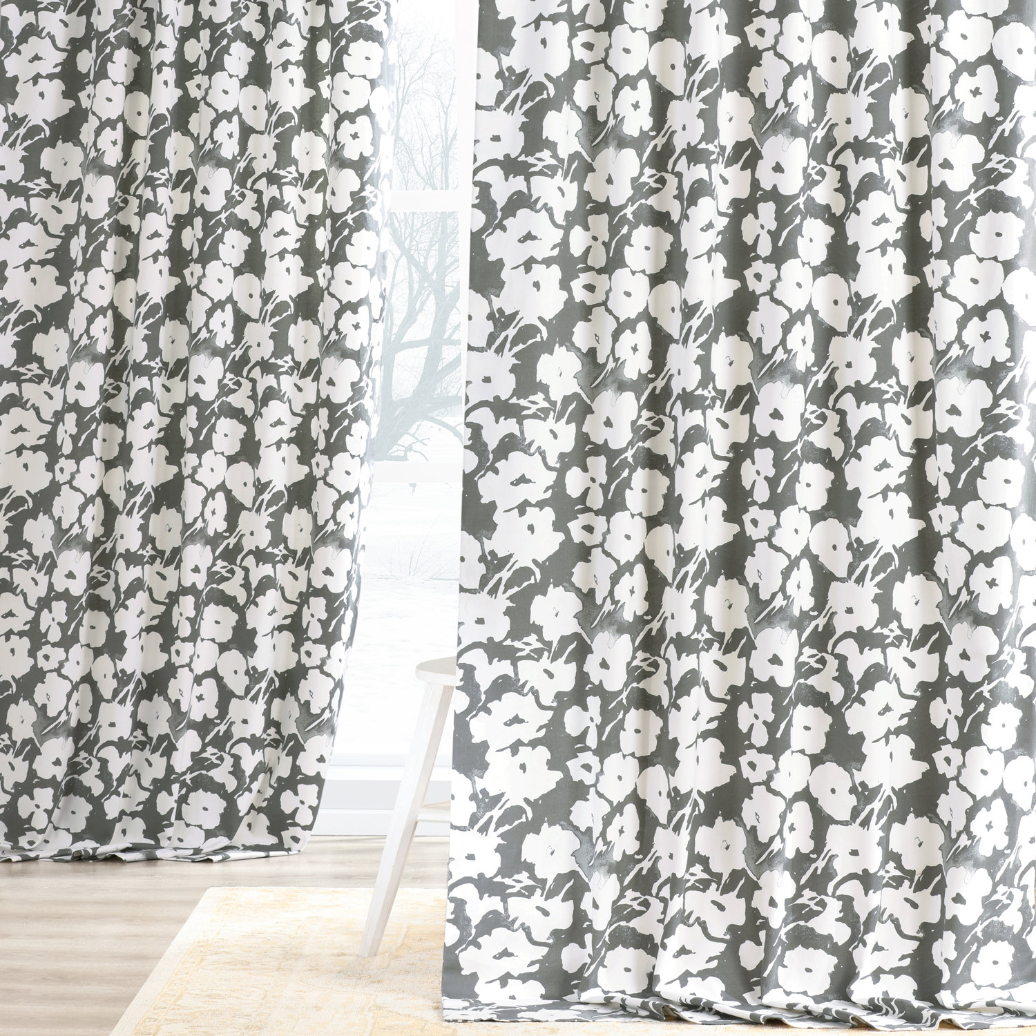 Van Gogh Grey Printed Cotton Twill Curtain