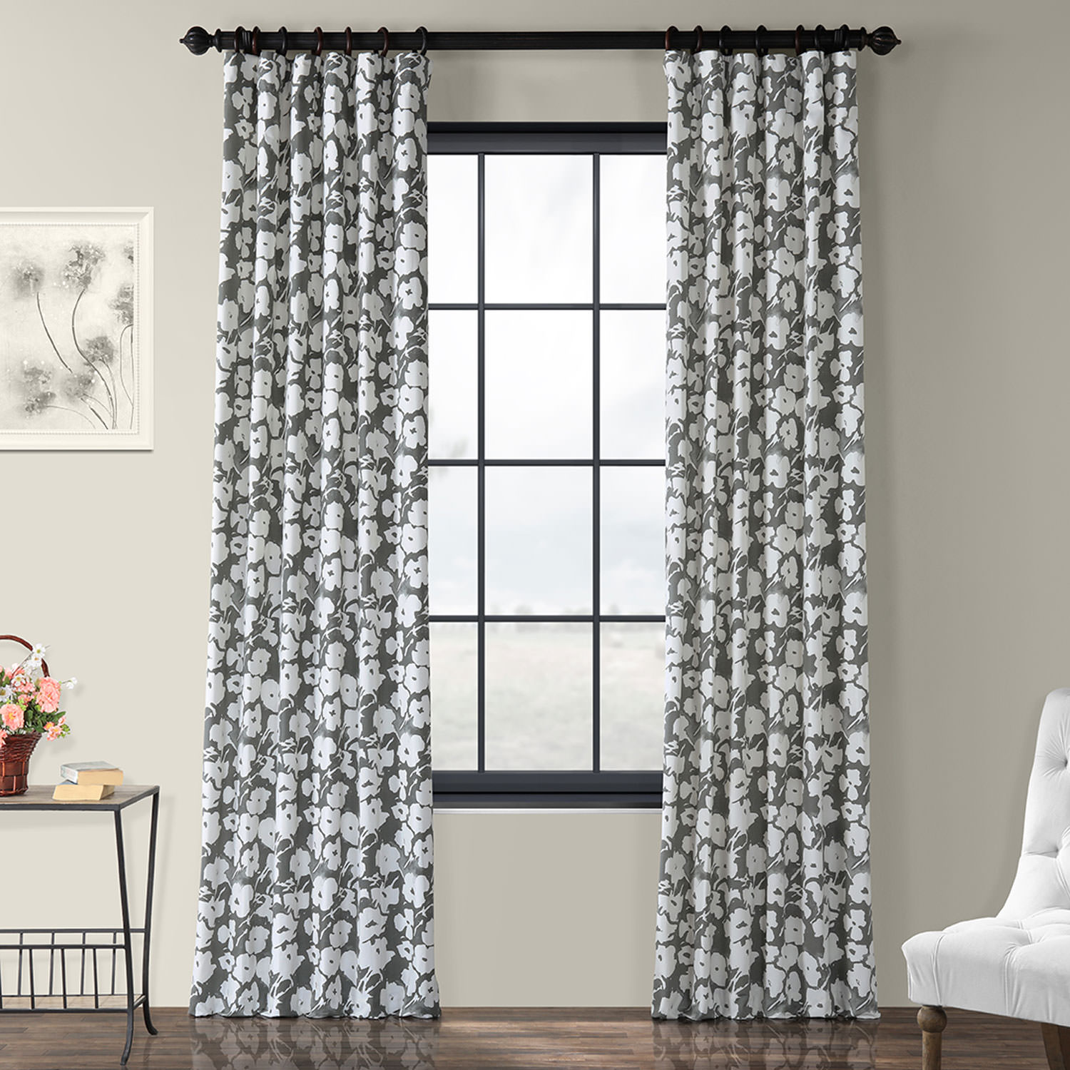 Van Gogh Grey Printed Cotton Twill Curtain