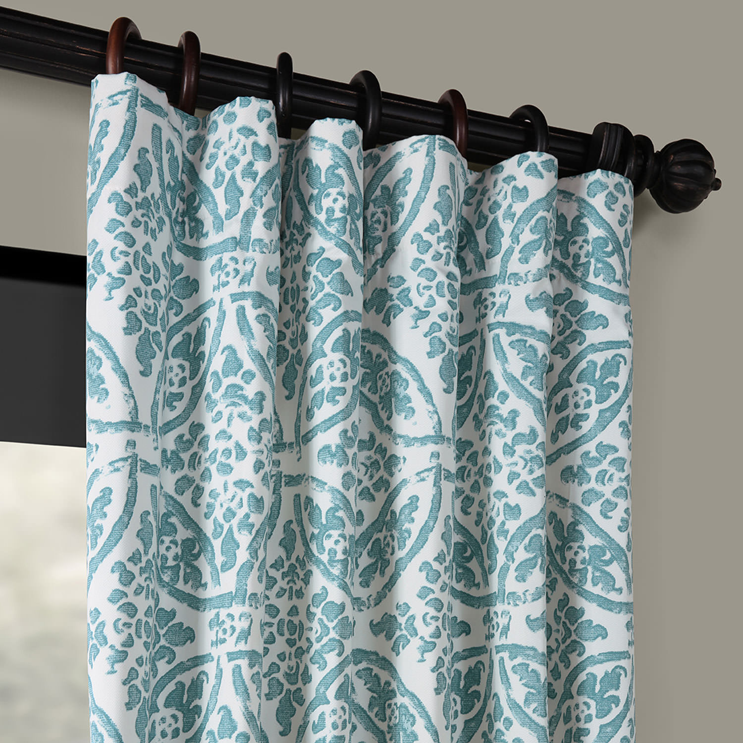 Catalina Aqua Printed Cotton Twill Curtain