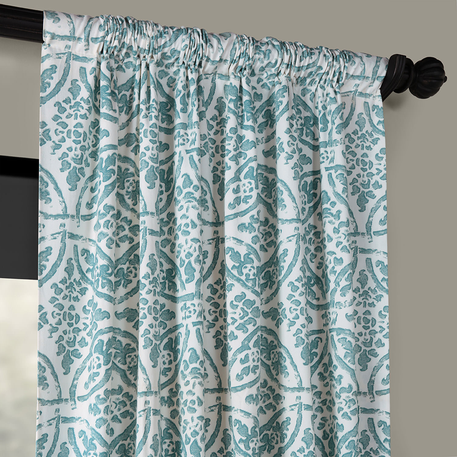 Catalina Aqua Printed Cotton Twill Curtain