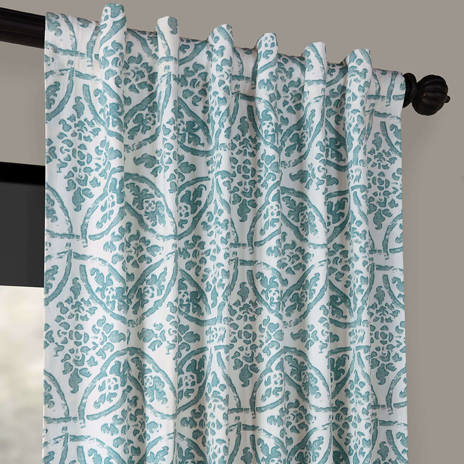 Catalina Aqua Printed Cotton Twill Curtain