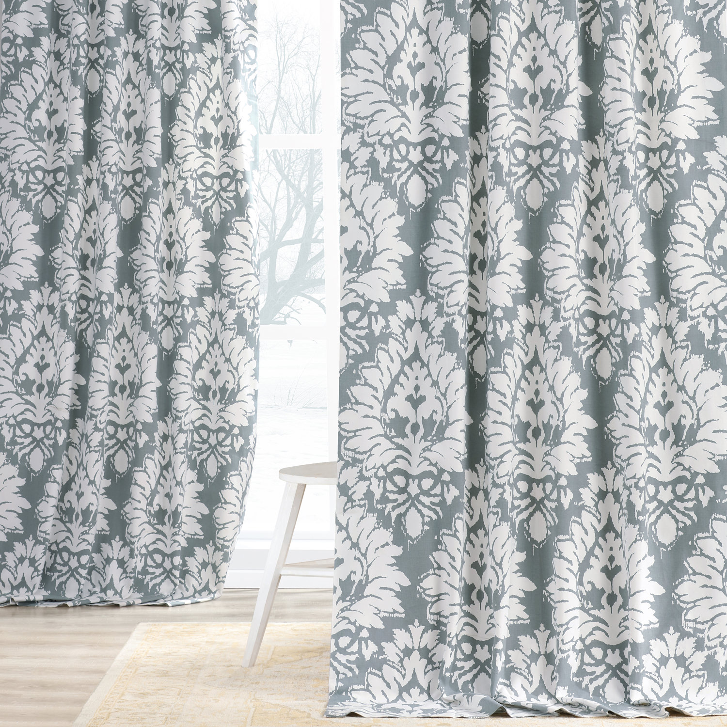 Lacuna Grey Printed Cotton Twill Curtain