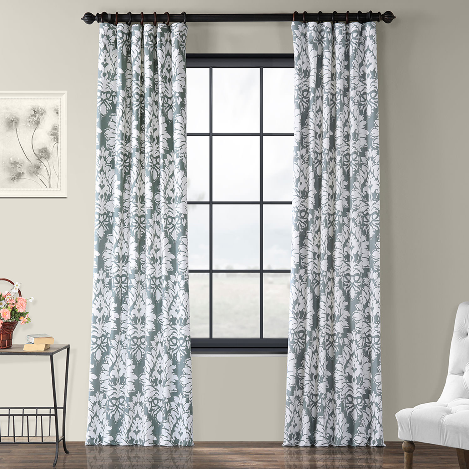 Lacuna Grey Printed Cotton Twill Curtain