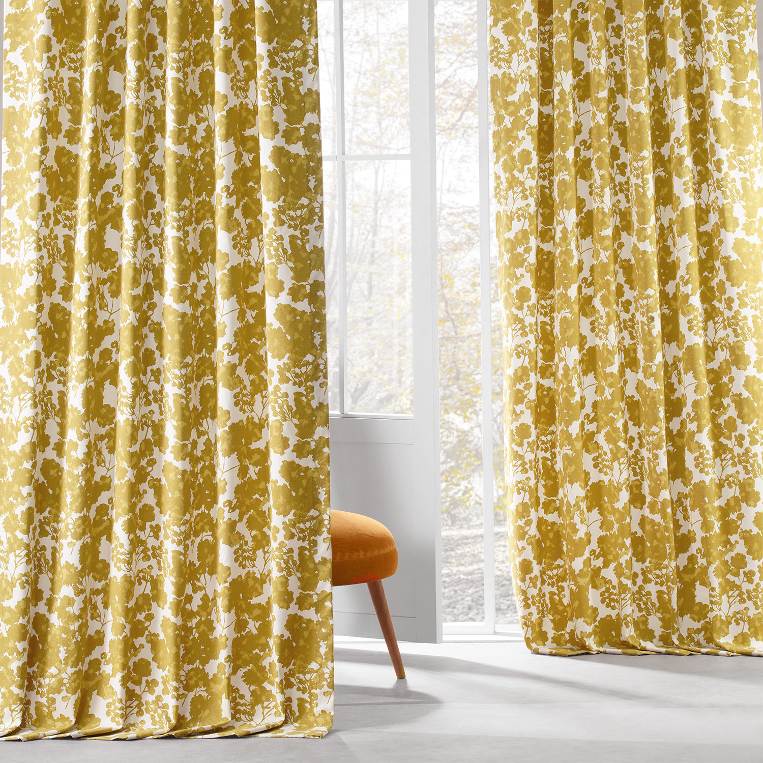 Fleur Gold Printed Cotton Twill Curtain