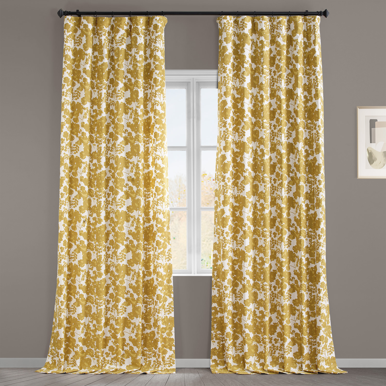 Fleur Gold Printed Cotton Twill Curtain