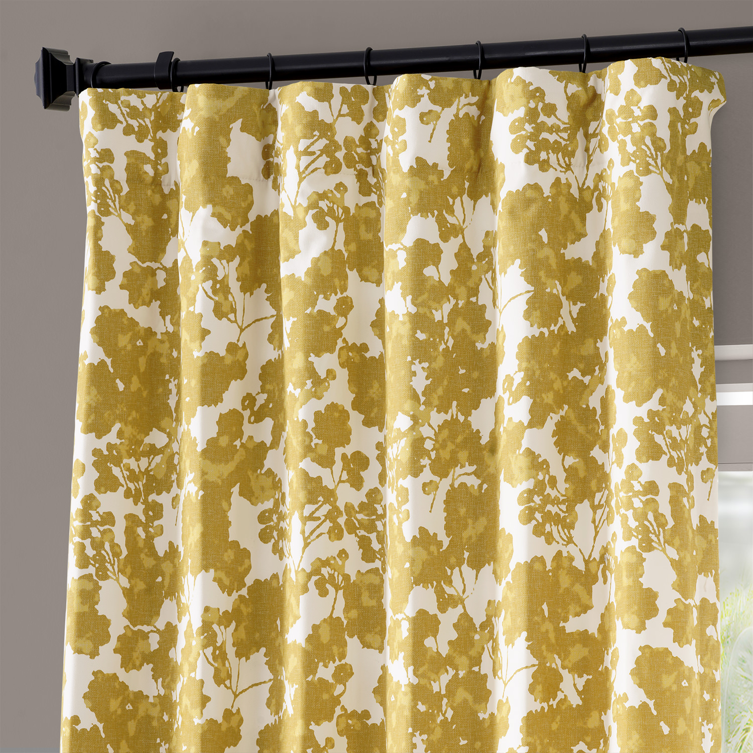 Fleur Gold Printed Cotton Twill Curtain