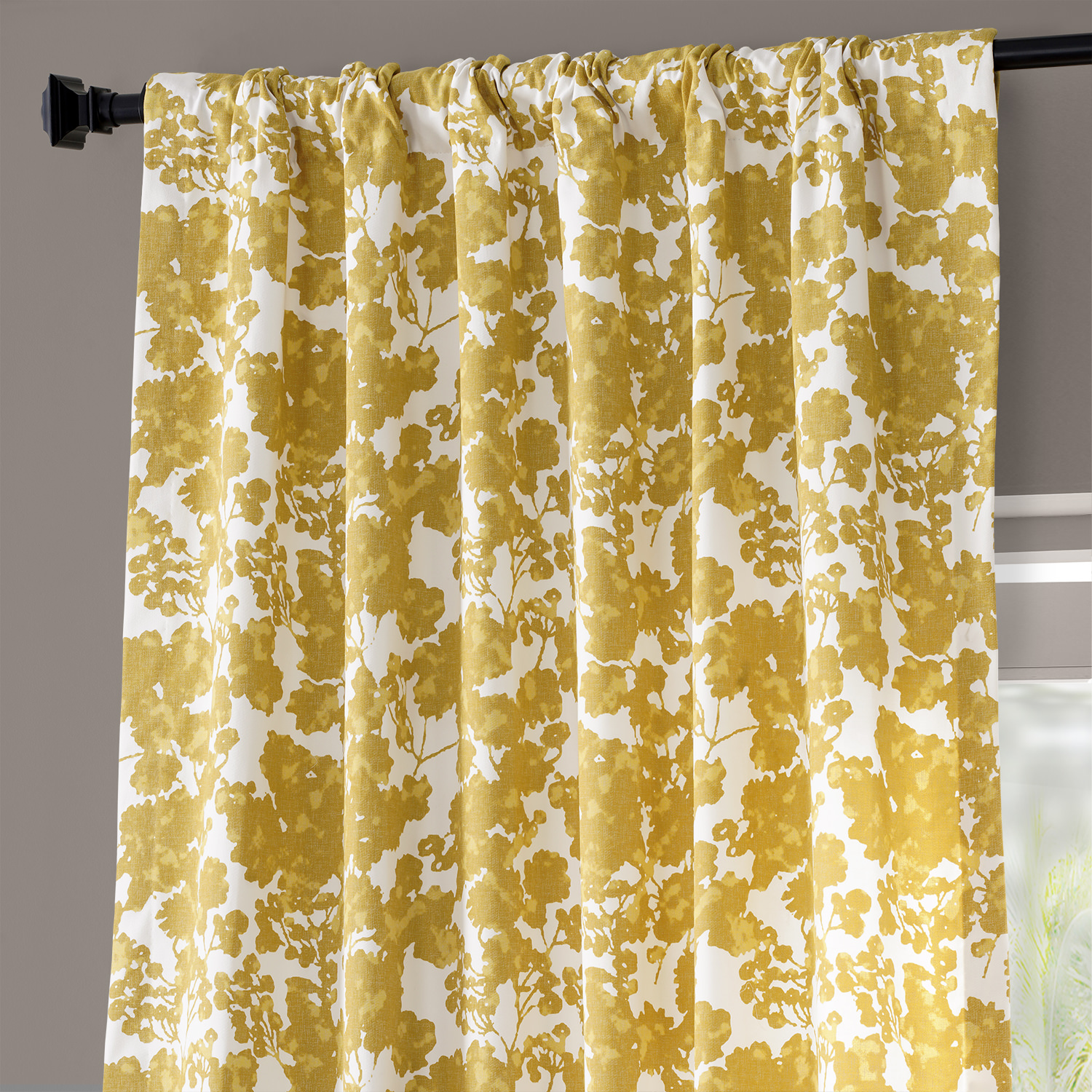 Fleur Gold Printed Cotton Twill Curtain