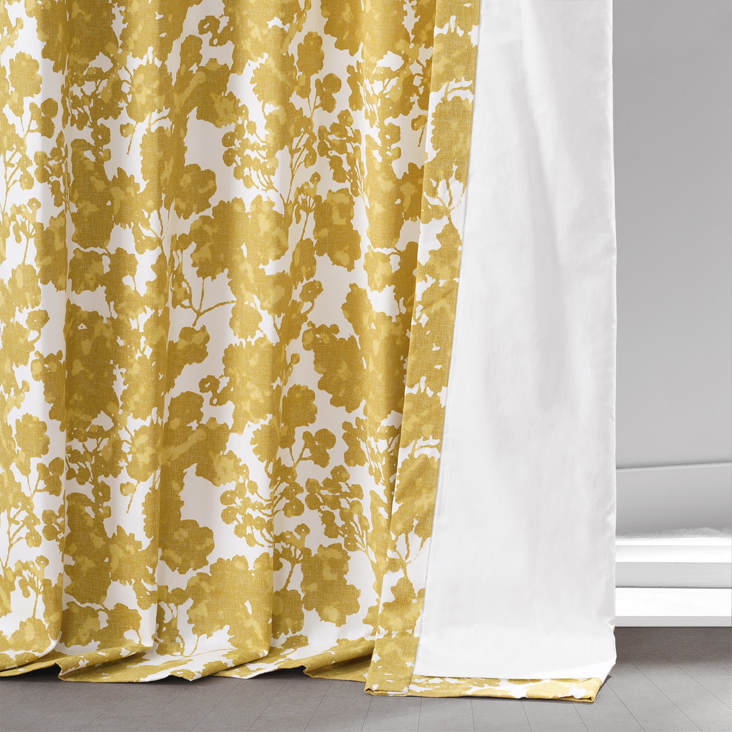 Fleur Gold Printed Cotton Twill Curtain