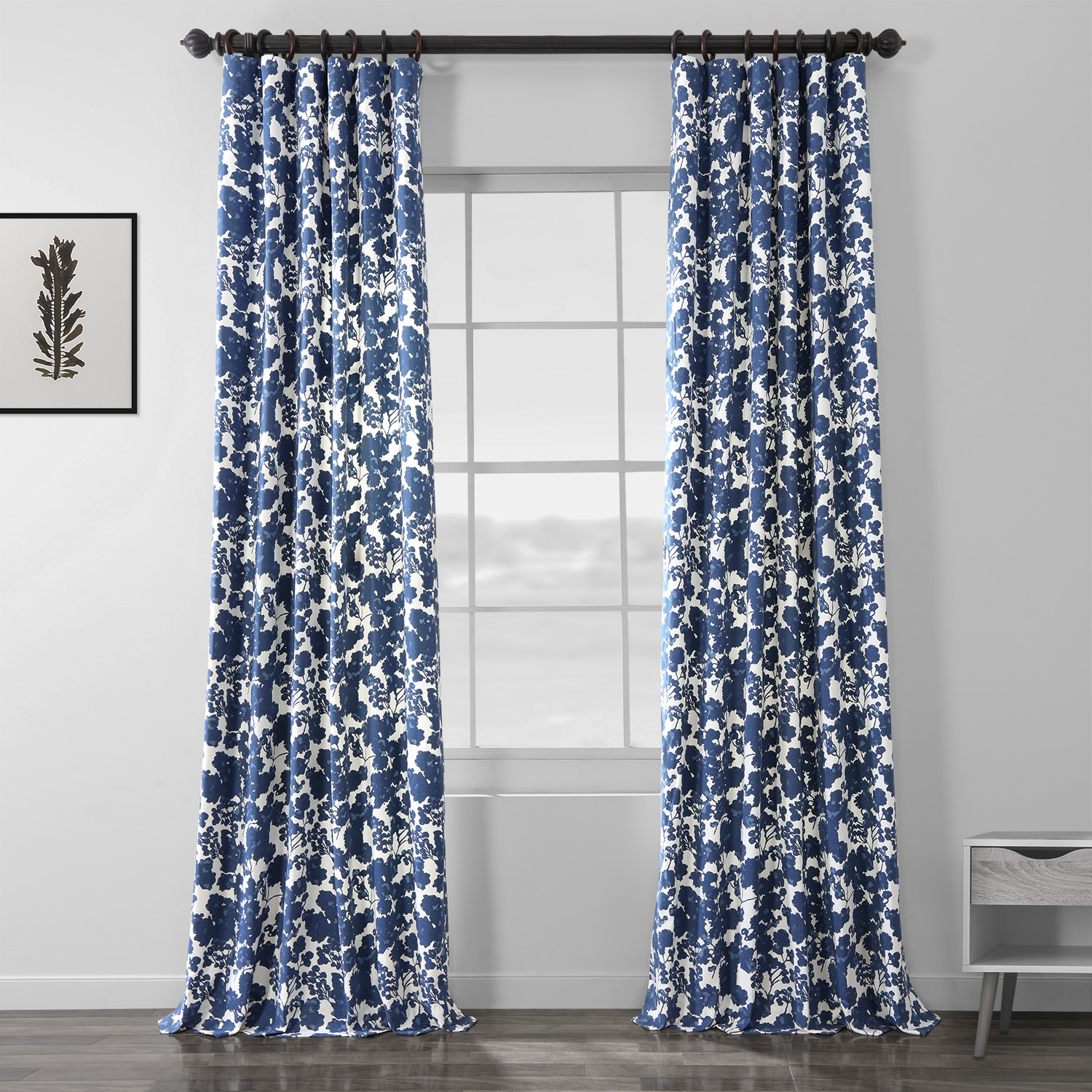 Fleur Blue Printed Cotton Twill Curtain