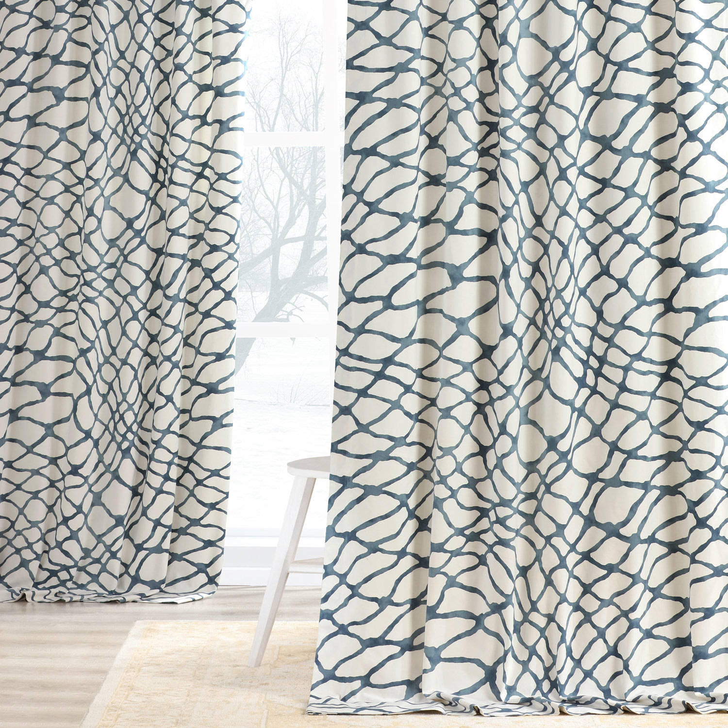 Ellis Blue Printed Cotton Twill Curtain