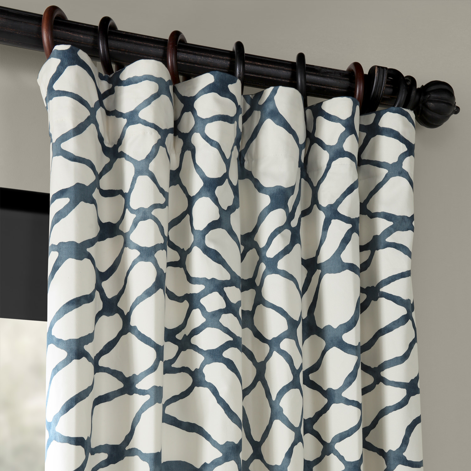 Ellis Blue Printed Cotton Twill Curtain