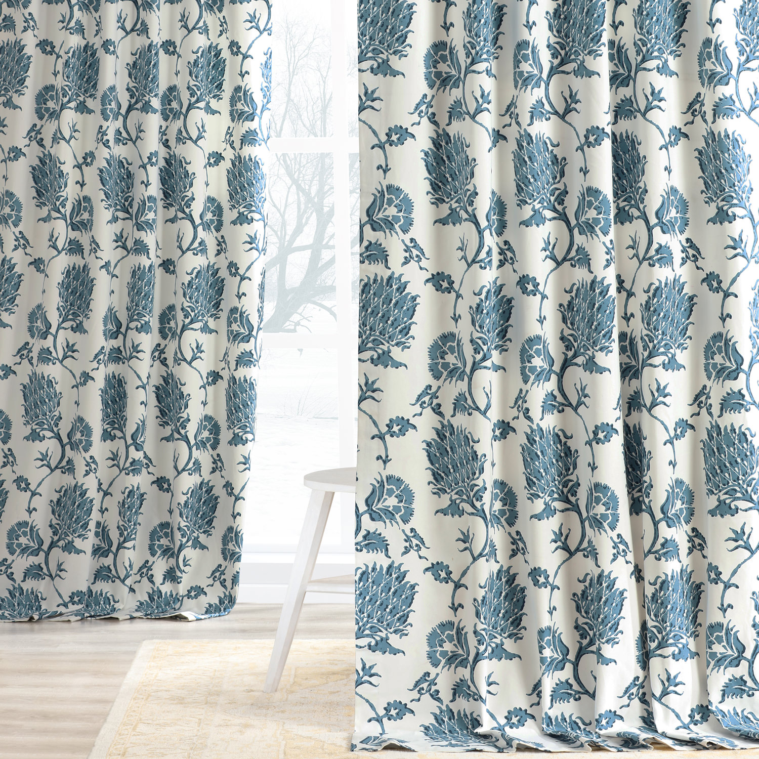 Duchess Blue Printed Cotton Twill Curtain