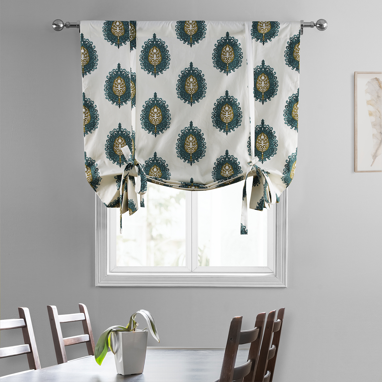 Mayan Teal Printed Cotton Tie-Up Window Shade