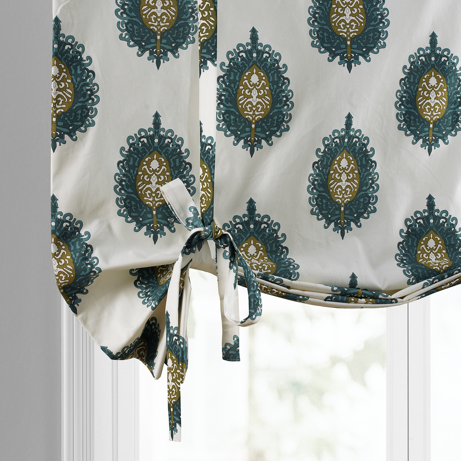 Mayan Teal Printed Cotton Tie-Up Window Shade