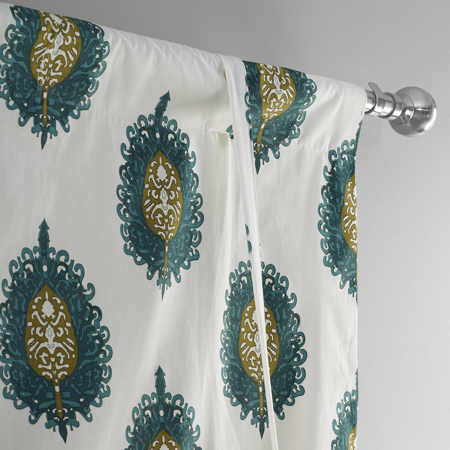 Mayan Teal Printed Cotton Tie-Up Window Shade