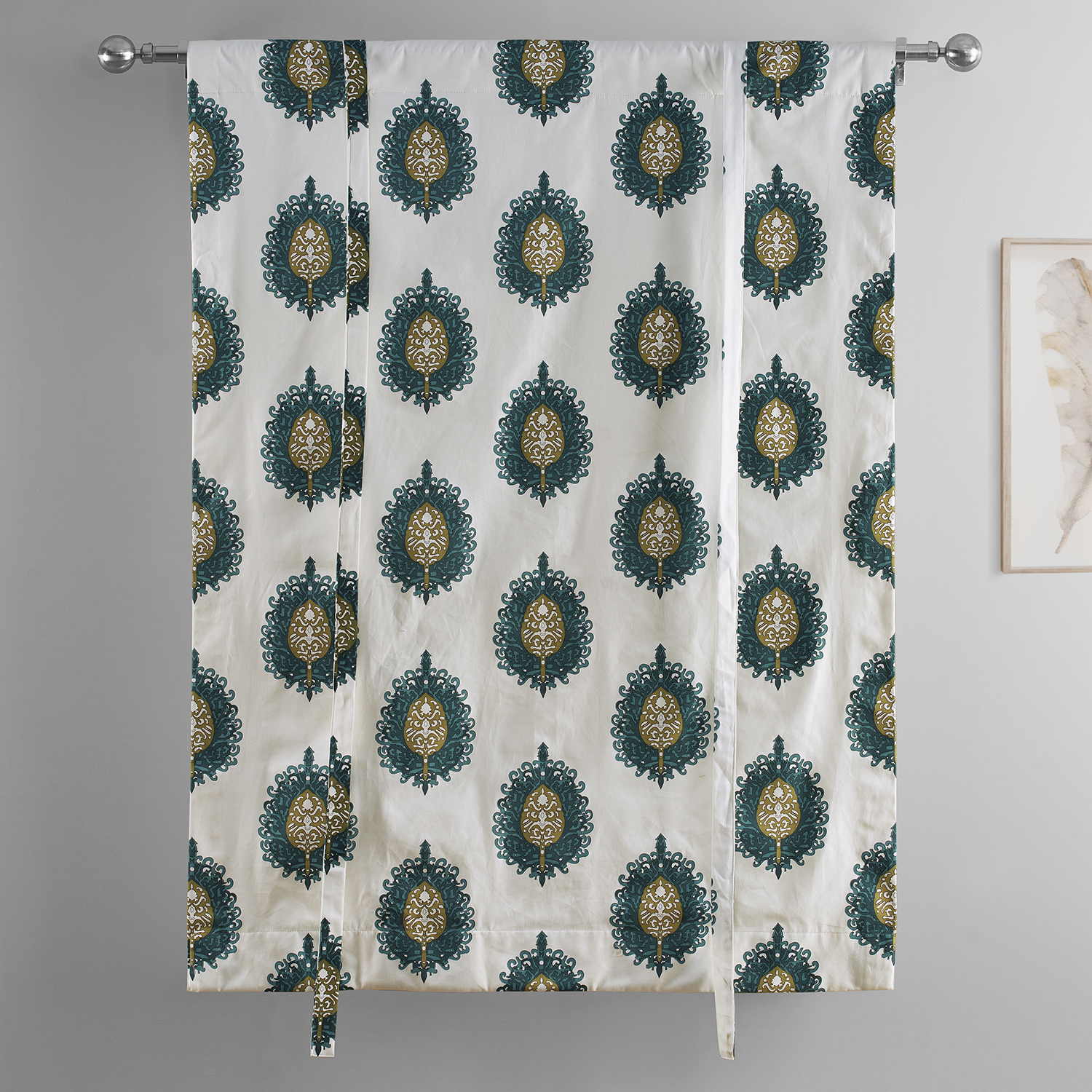 Mayan Teal Printed Cotton Tie-Up Window Shade