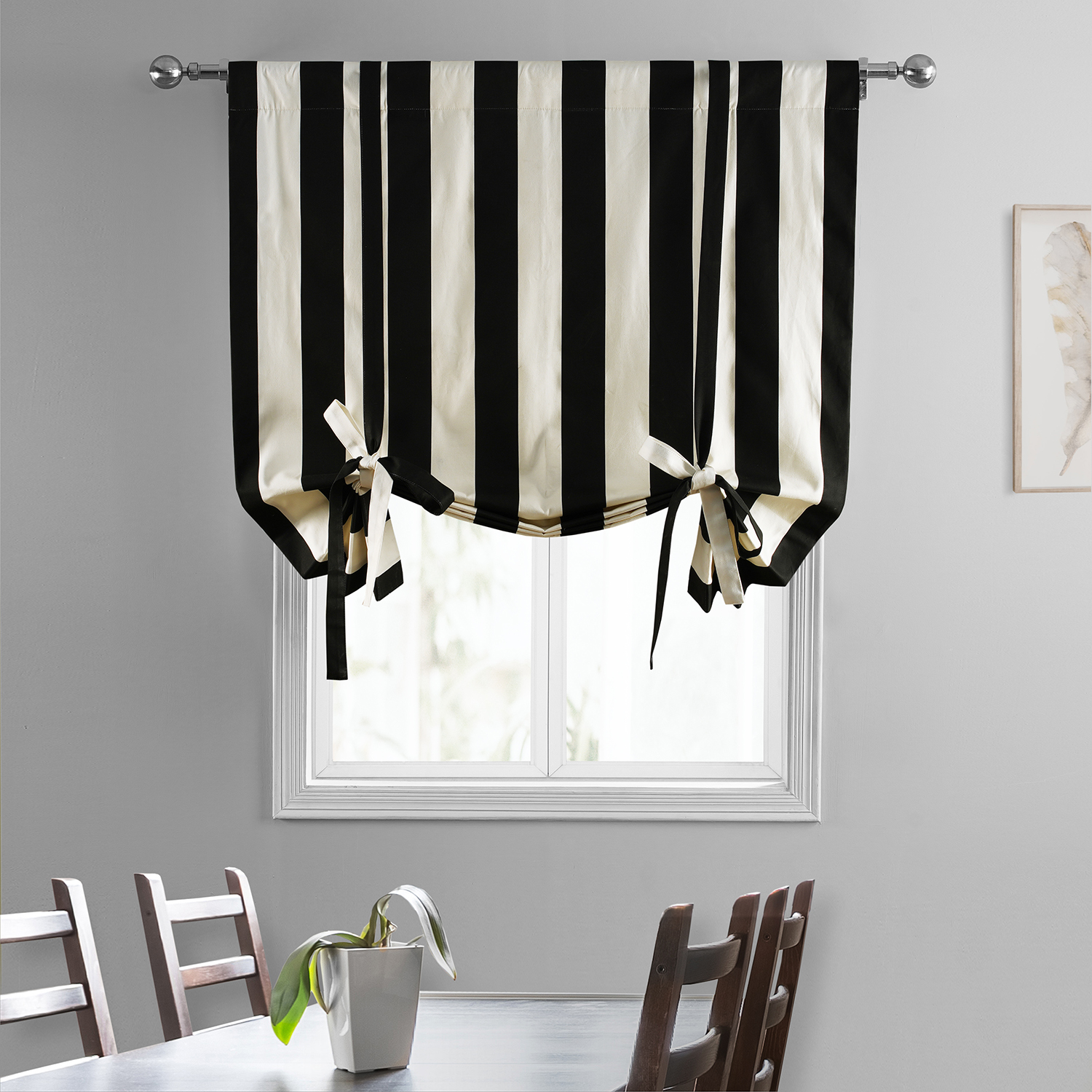 Cabana Black Printed Cotton Tie-Up Window Shade