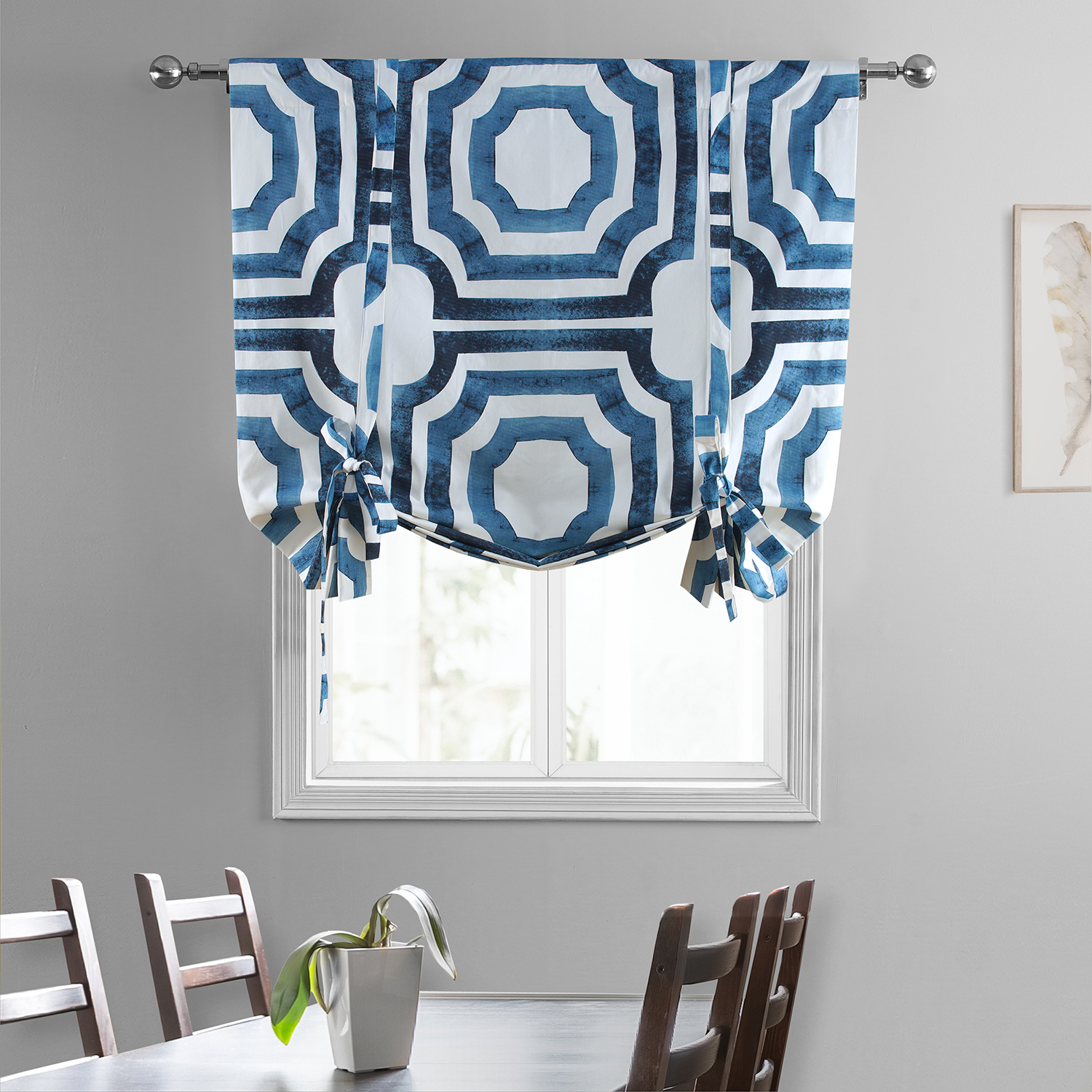 Mecca Blue Printed Cotton Tie-Up Window Shade