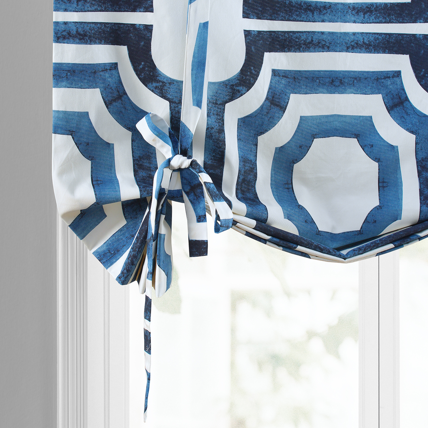 Mecca Blue Printed Cotton Tie-Up Window Shade