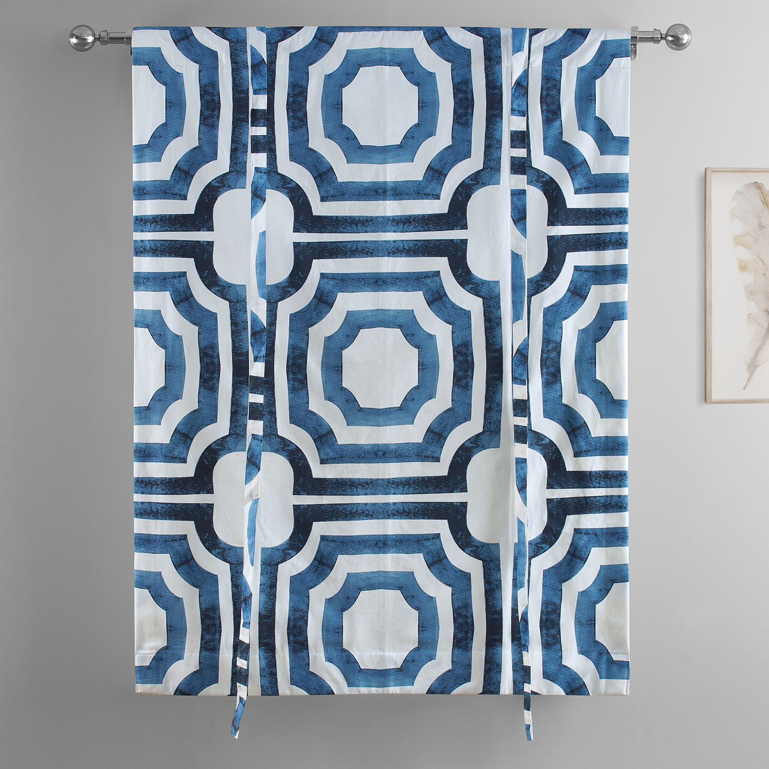 Mecca Blue Printed Cotton Tie-Up Window Shade