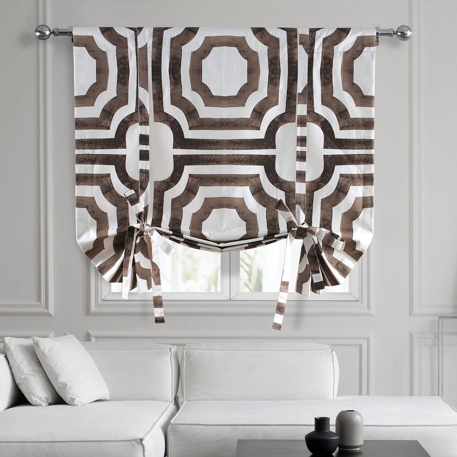 Mecca Brown Printed Cotton Tie-Up Window Shade