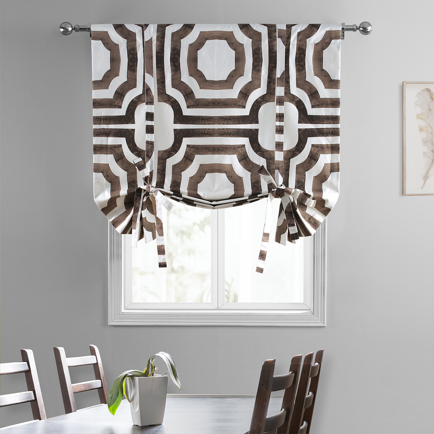 Mecca Brown Printed Cotton Tie-Up Window Shade