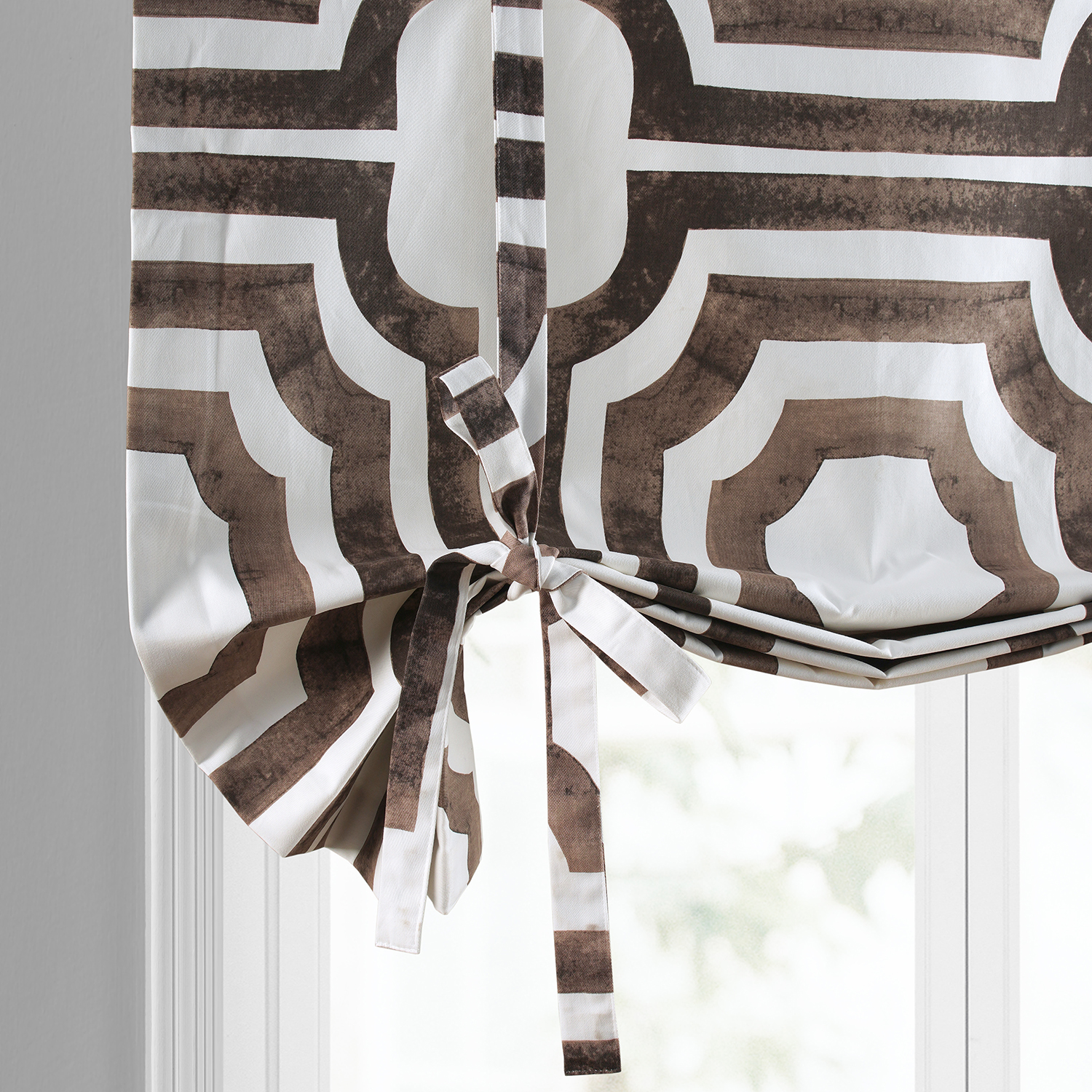 Mecca Brown Printed Cotton Tie-Up Window Shade