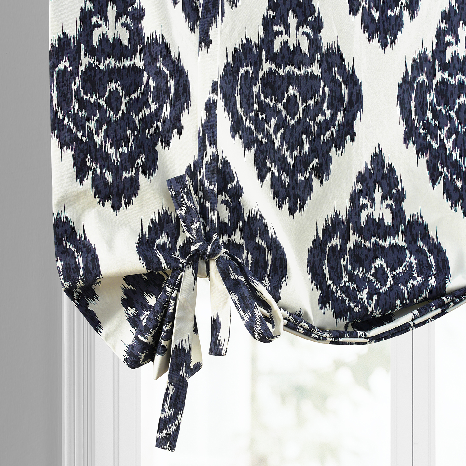 Ikat Blue Printed Cotton Tie-Up Window Shade