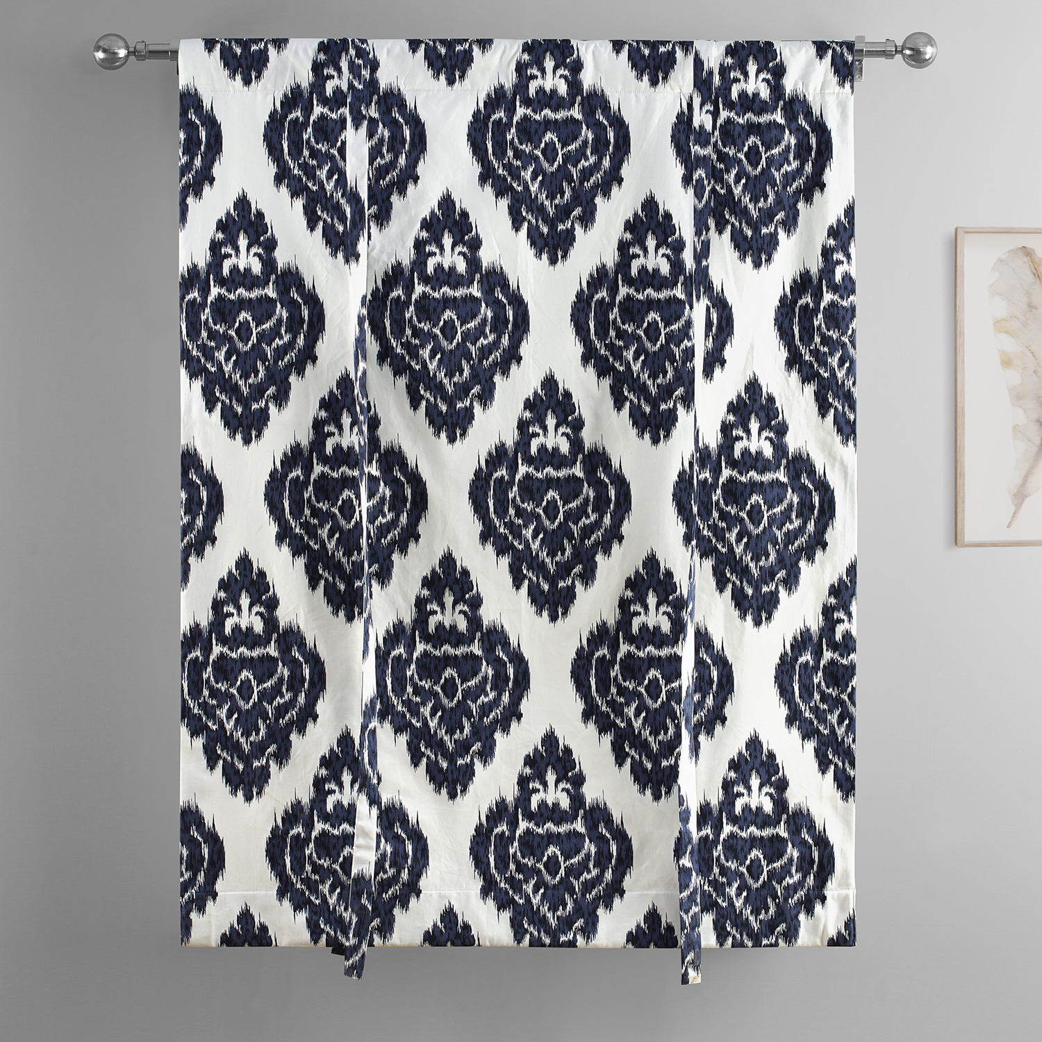 Ikat Blue Printed Cotton Tie-Up Window Shade